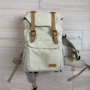 Camera Backpack With Laptop Sleeve In Cream with Tan Accents